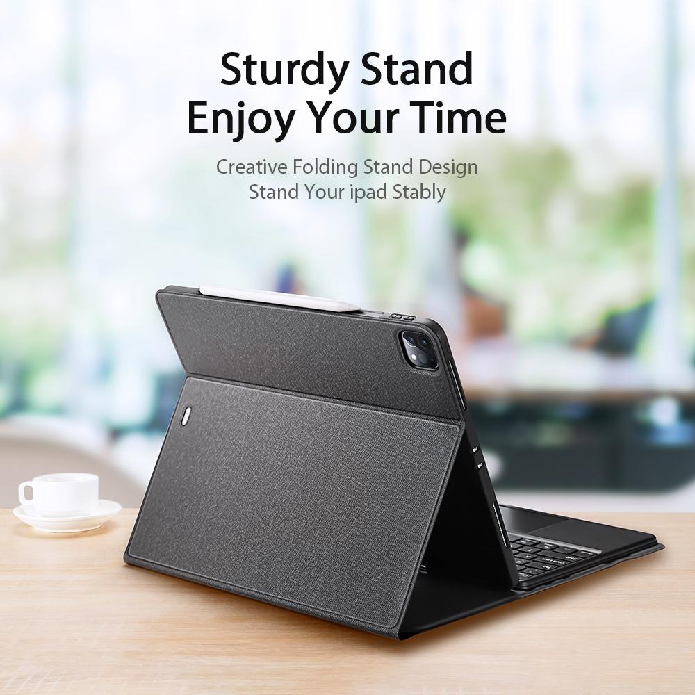 NNEIDS 12.9 Ipad Pro Leather Case With Bluetooth Keyboard & Touchpad - Black