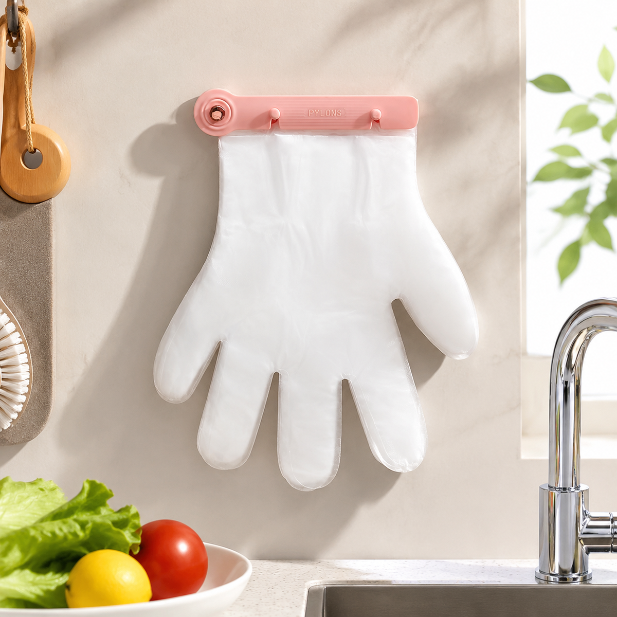 Kitchen Wall Hanging Glove Organizer Set, 100Pcs Lazy Disposable Gloves with 1pc Pink Glove Clip Rack for Restaurant, Hotel, Household Cleaning