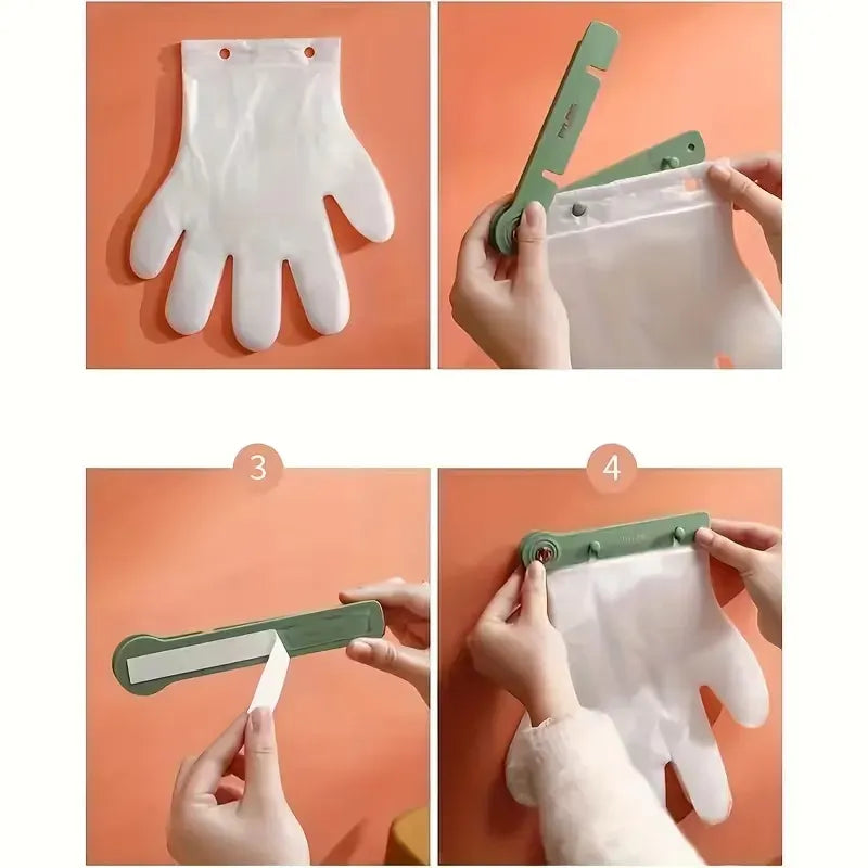 Kitchen Wall Hanging Glove Organizer Set, 200Pcs Lazy Disposable Gloves with 1pc Green Glove Clip Rack for Restaurant, Hotel, Household Cleaning