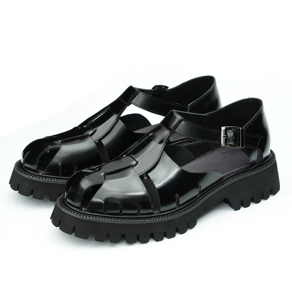 Glossy Calfskin Modern Roman Sandals for Men