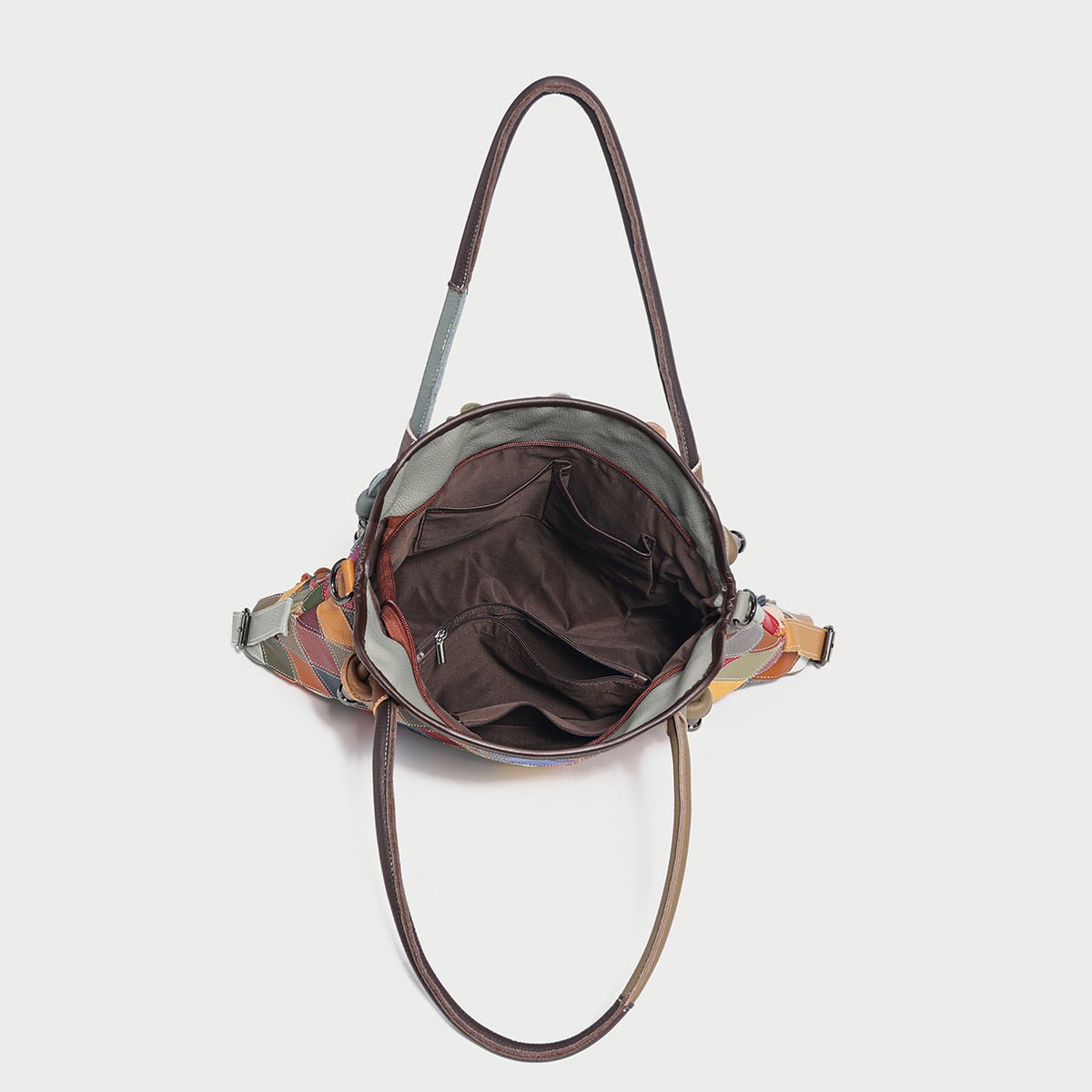 Rainbow Floral Patchwork Leather Tote Bag – 3D Flower Appliqué Cowhide Shoulder & Crossbody Bag