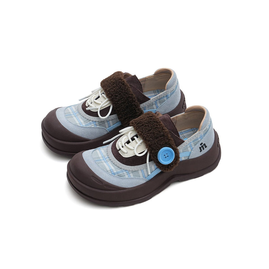 Women's Plaid Sherpa Chunky Sneakers – Cozy Lace-Up Shoes