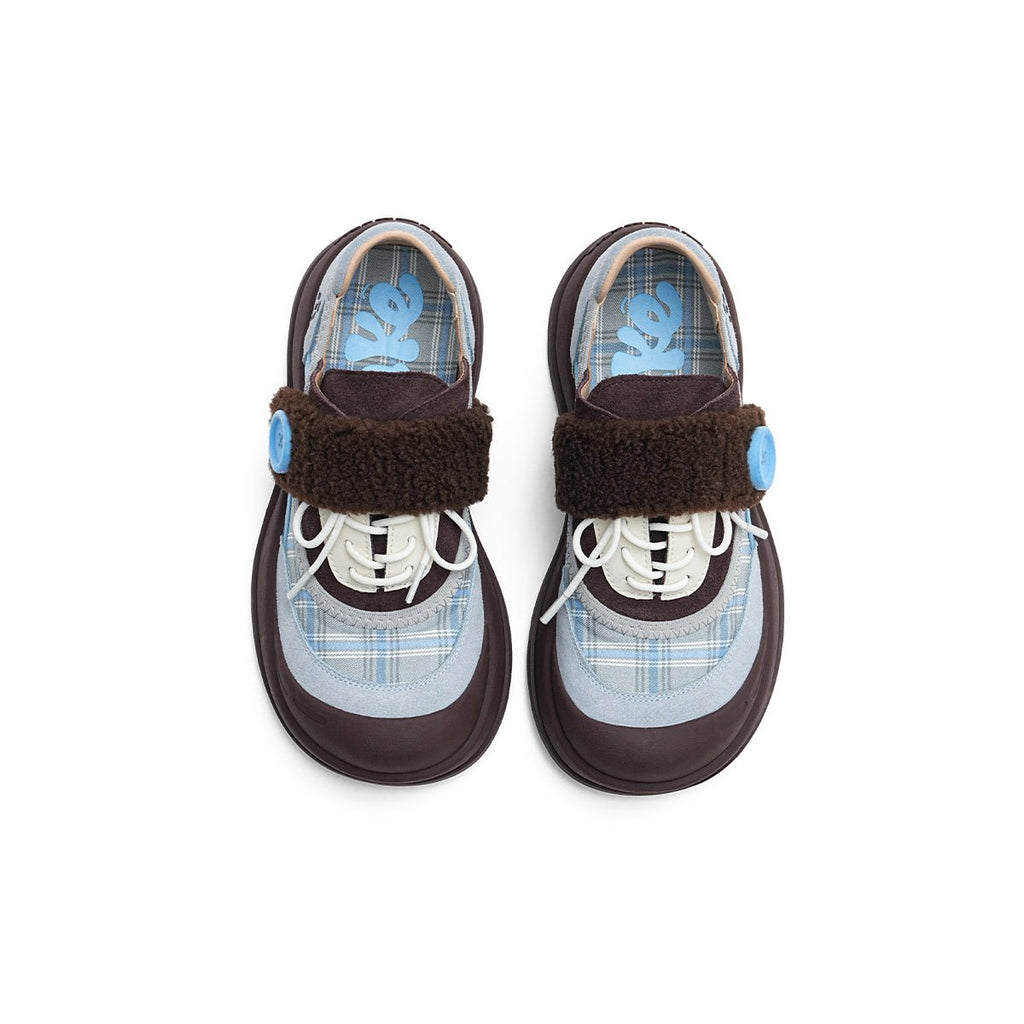 Women's Plaid Sherpa Chunky Sneakers – Cozy Lace-Up Shoes