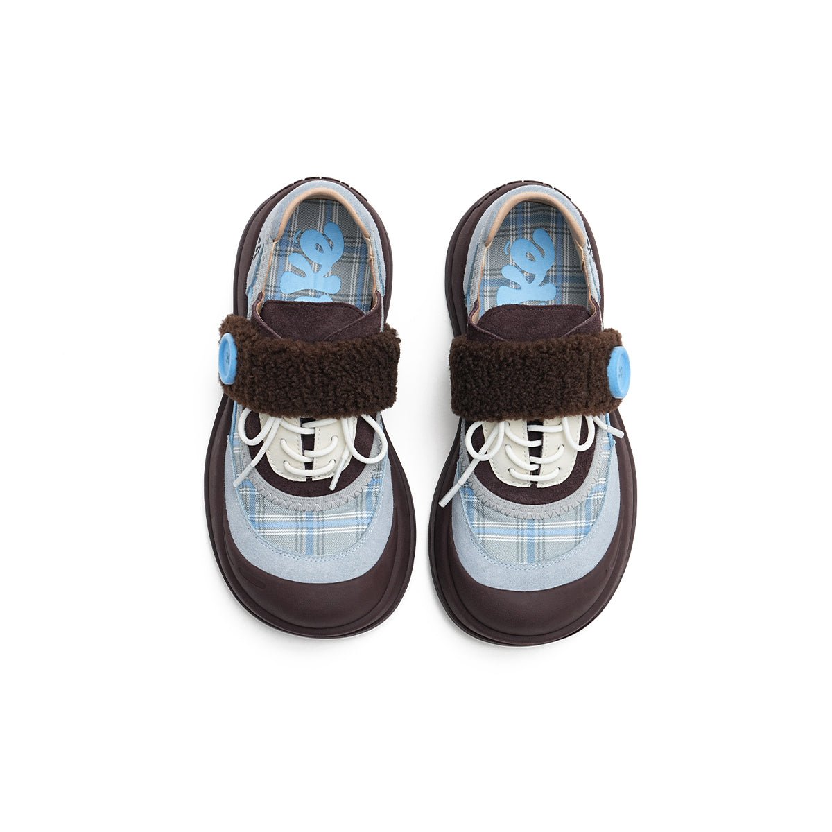 Women's Plaid Sherpa Chunky Sneakers – Cozy Lace-Up Shoes